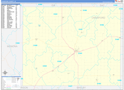 Crawford County, IA Wall Map Zip Code Basic Style 2024