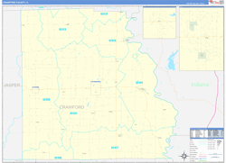 Crawford County, IL Wall Map Zip Code Basic Style 2024