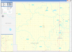 Crawford County, KS Wall Map Zip Code Basic Style 2024