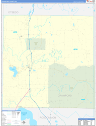 Crawford County, MI Wall Map Zip Code Basic Style 2024