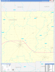 Crawford County, OH Wall Map Zip Code Basic Style 2024