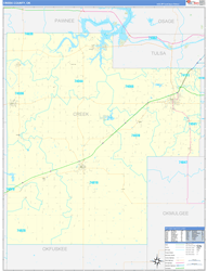 Creek County, OK Wall Map Zip Code Basic Style 2024