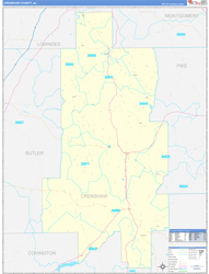 Crenshaw County, AL Wall Map Zip Code Basic Style 2024