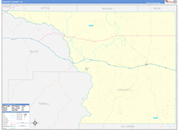 Crockett County, TX Wall Map Zip Code Basic Style 2024