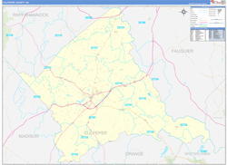 Culpeper County, VA Wall Map Zip Code Basic Style 2024