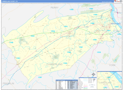 Cumberland County, PA Wall Map Zip Code Basic Style 2024