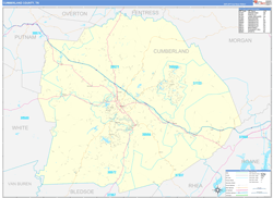 Cumberland County, TN Wall Map Zip Code Basic Style 2024