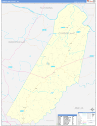 Cumberland County, VA Wall Map Zip Code Basic Style 2024