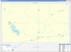 Custer County, OK Wall Map Zip Code Basic Style 2024