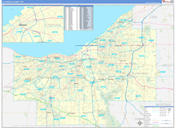 Cuyahoga County, OH Wall Map Zip Code Basic Style 2024