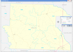 Dallas County, AR Wall Map Zip Code Basic Style 2024