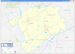 Darlington County, SC Wall Map Zip Code Basic Style 2024