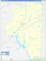 Davidson County, NC Wall Map Zip Code Basic Style 2024