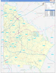 DeKalb County, GA Wall Map Zip Code Basic Style 2024