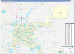 Denver County, CO Wall Map Zip Code Basic Style 2024