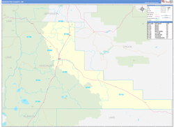 Deschutes County, OR Wall Map Zip Code Basic Style 2024