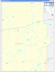 Dickinson County, KS Wall Map Zip Code Basic Style 2024