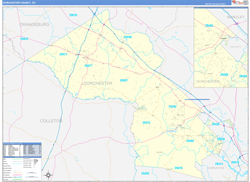 Dorchester County, SC Wall Map Zip Code Basic Style 2024