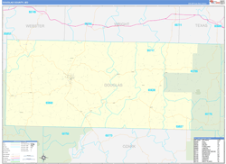 Douglas County, MO Wall Map Zip Code Basic Style 2024