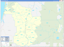 Douglas County, OR Wall Map Zip Code Basic Style 2024