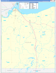 Douglas County, WI Wall Map Zip Code Basic Style 2024