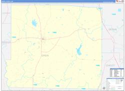 Drew County, AR Wall Map Zip Code Basic Style 2024