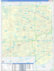DuPage County, IL Wall Map Zip Code Basic Style 2024