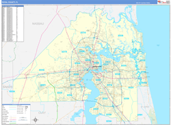 Duval County, FL Wall Map Zip Code Basic Style 2023