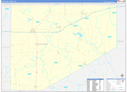 Eastland County, TX Wall Map Zip Code Basic Style 2024