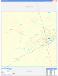 Ector County, TX Wall Map Zip Code Basic Style 2024