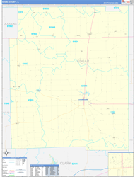 Edgar County, IL Wall Map Zip Code Basic Style 2024