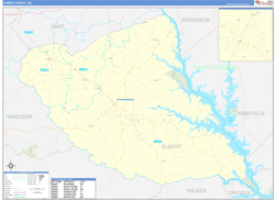 Elbert County, GA Wall Map Zip Code Basic Style 2024