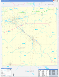 Elkhart County, IN Wall Map Zip Code Basic Style 2024