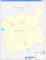Emporia County, VA Wall Map Zip Code Basic Style 2024