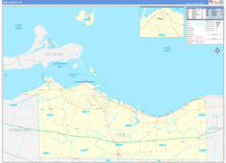 Erie County, OH Wall Map Zip Code Basic Style 2024