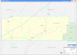 Escambia County, AL Wall Map Zip Code Basic Style 2024