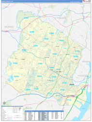 Essex County, NJ Wall Map Zip Code Basic Style 2024