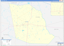 Evans County, GA Wall Map Zip Code Basic Style 2024