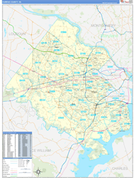 Fairfax County, VA Wall Map Zip Code Basic Style 2024