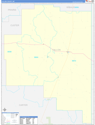 Fallon County, MT Wall Map Zip Code Basic Style 2023