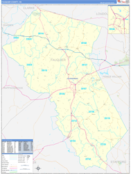 Fauquier County, VA Wall Map Zip Code Basic Style 2024