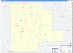Fayette County, AL Wall Map Zip Code Basic Style 2024