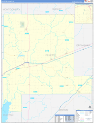 Fayette County, IL Wall Map Zip Code Basic Style 2024
