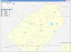 Fayette County, TX Wall Map Zip Code Basic Style 2024