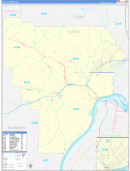 Floyd County, IN Wall Map Zip Code Basic Style 2024