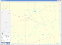 Ford County, KS Wall Map Zip Code Basic Style 2024