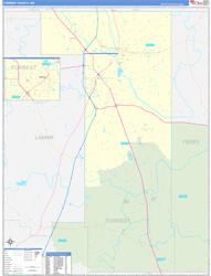 Forrest County, MS Wall Map Zip Code Basic Style 2024