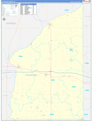 Fountain County, IN Wall Map Zip Code Basic Style 2024