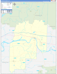 Franklin County, AR Wall Map Zip Code Basic Style 2024