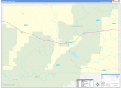 Franklin County, MS Wall Map Zip Code Basic Style 2024